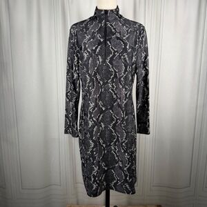 Jude Connally Snake Print Quarter Zip Long‎ Sleeve Dress Large Gray Black
